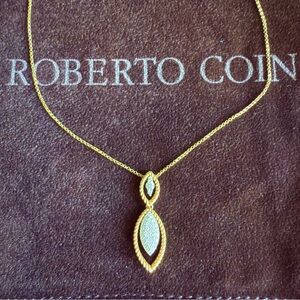 ROBERTO COIN Barocco 18k Yellow Gold Genuin Diamond Grand Marquise RARE …